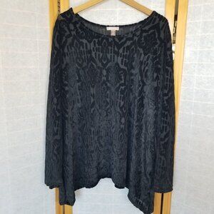 Black Velvet Burnout Top Size XXL Long Sleeves